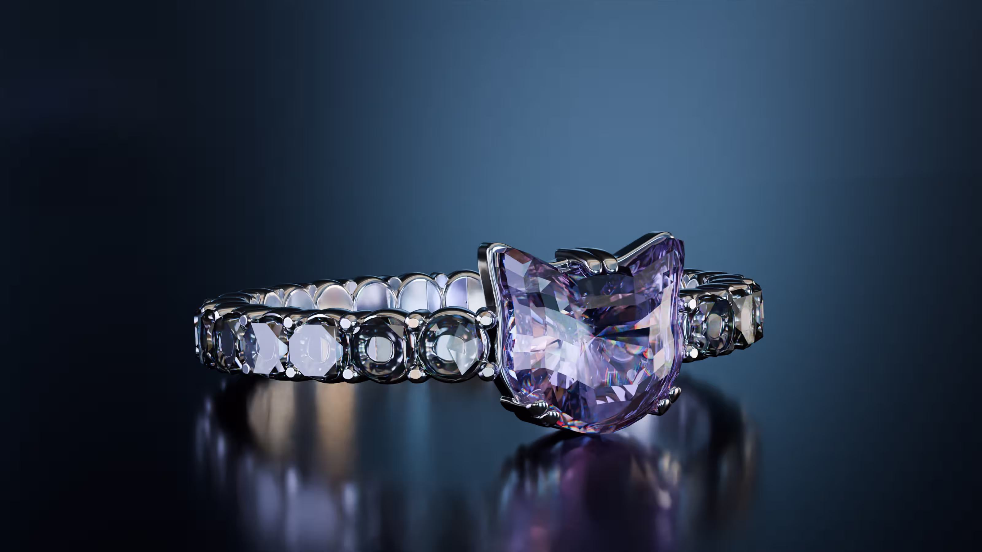 Cat shaped diamond ring